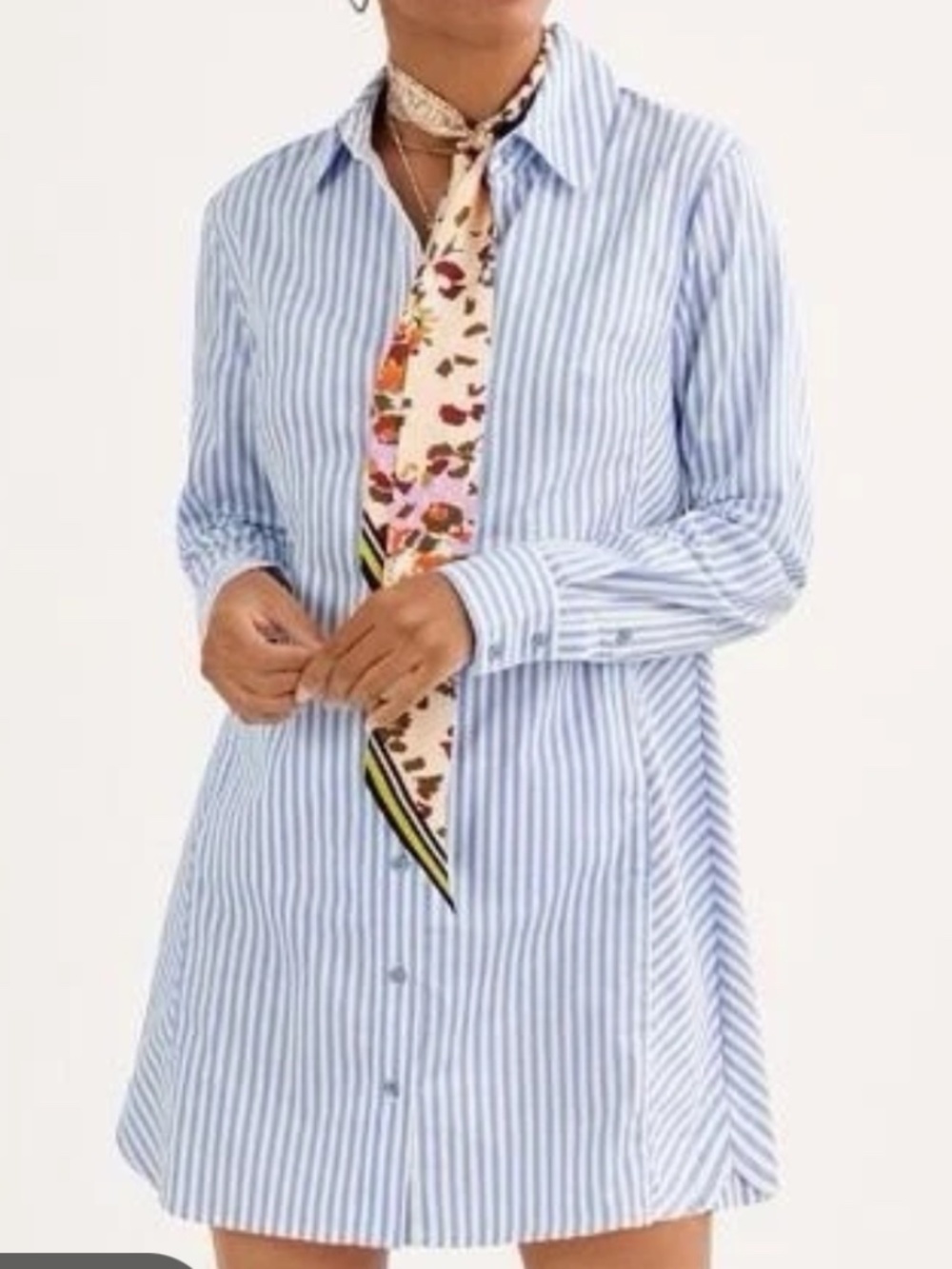 New Cabi Blue and White Stripped Button Down Shirt Dress Enamel Buttons